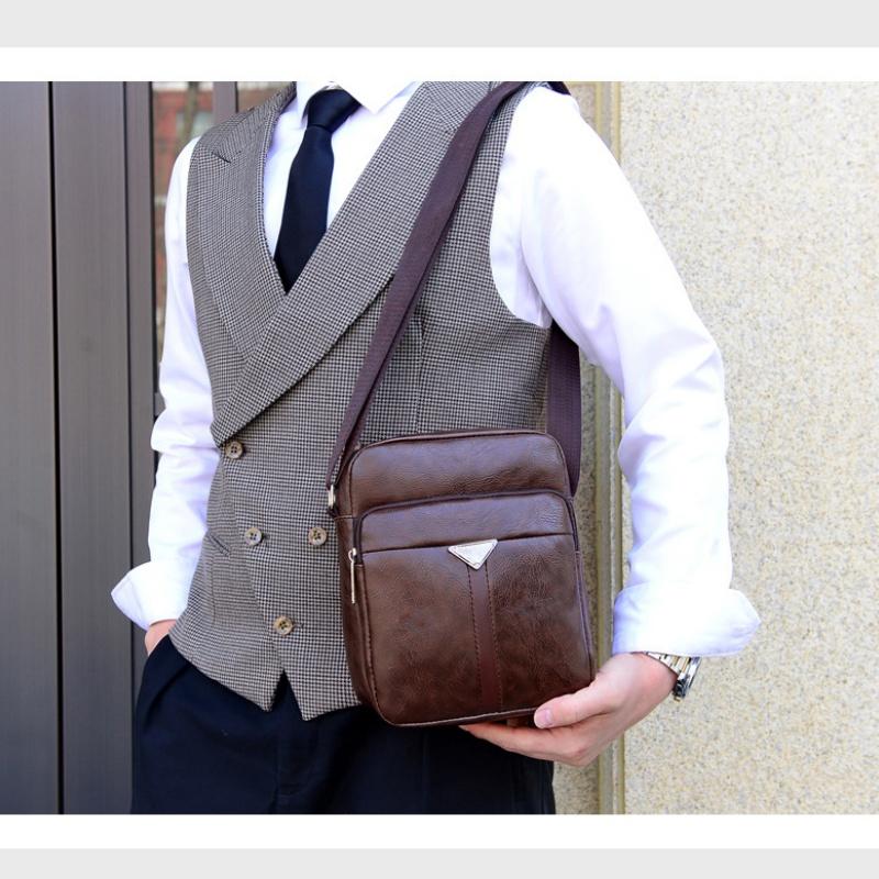 Men's Casual Crossbody Briefcase Backpack Korean Business PU Leather Business Solid Color Messenger Bag