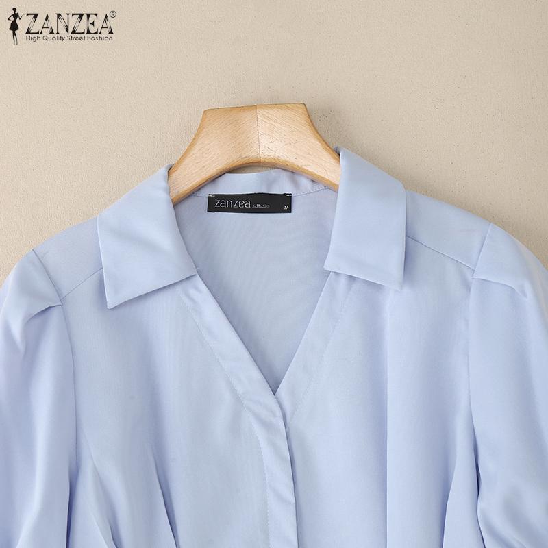 ZANZEA Women Turn Down Collar Summer Casual Short Sleeve Blouse