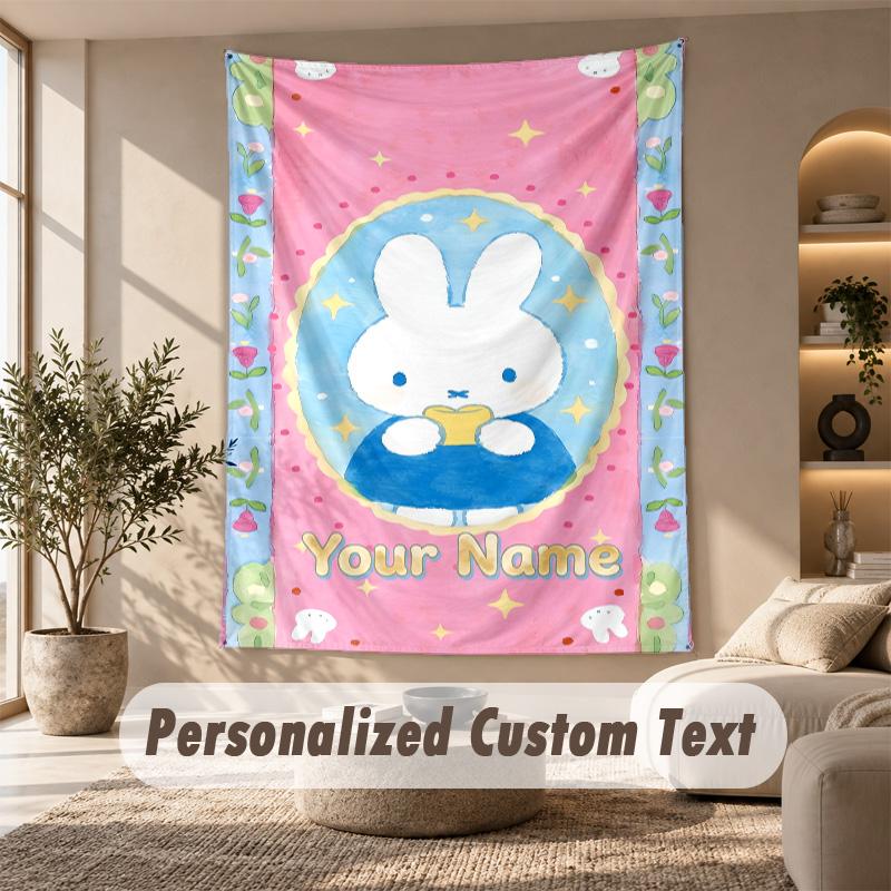 Miffy Tapestry, Personalized Custom Text, Wall Hanging Tapestry For Living Room Home Wall Decor