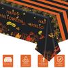 DIFEIUKI Happy Halloween Tablecloths, Set of 4, Spider Web, Bat, Pumpkin, Castle, Black and Orange, Rectangular Table Covers, Water-Repellent and Wate