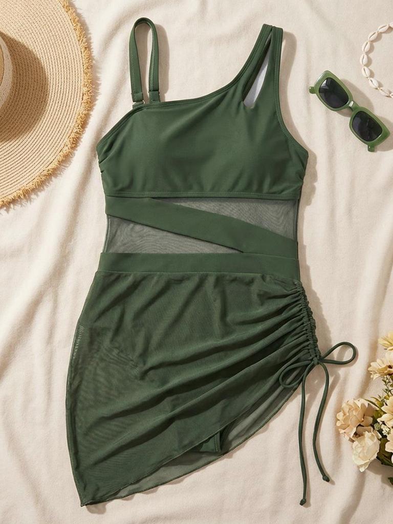 Women's Swimwear Solid Color Mesh Patchwork Bikini Beach Suit Bathing Suits