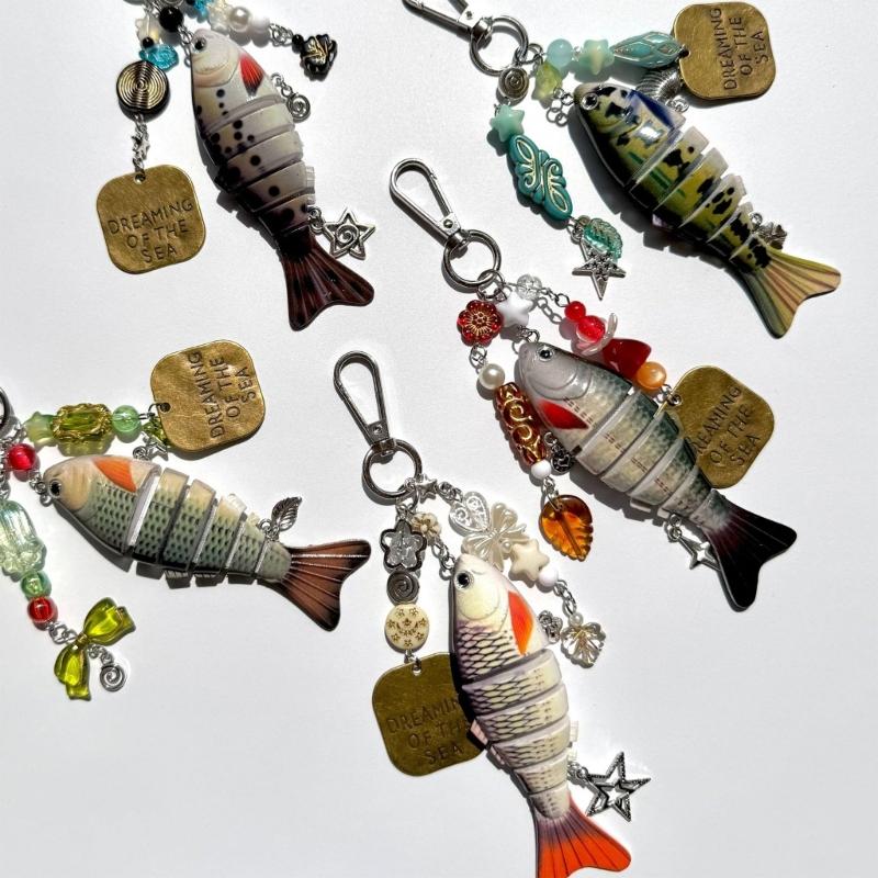 Innovative Fishing Baits Inspired Keychain with Dynamic Structure Sea Star and Beads Key Holder Everyday Accessory