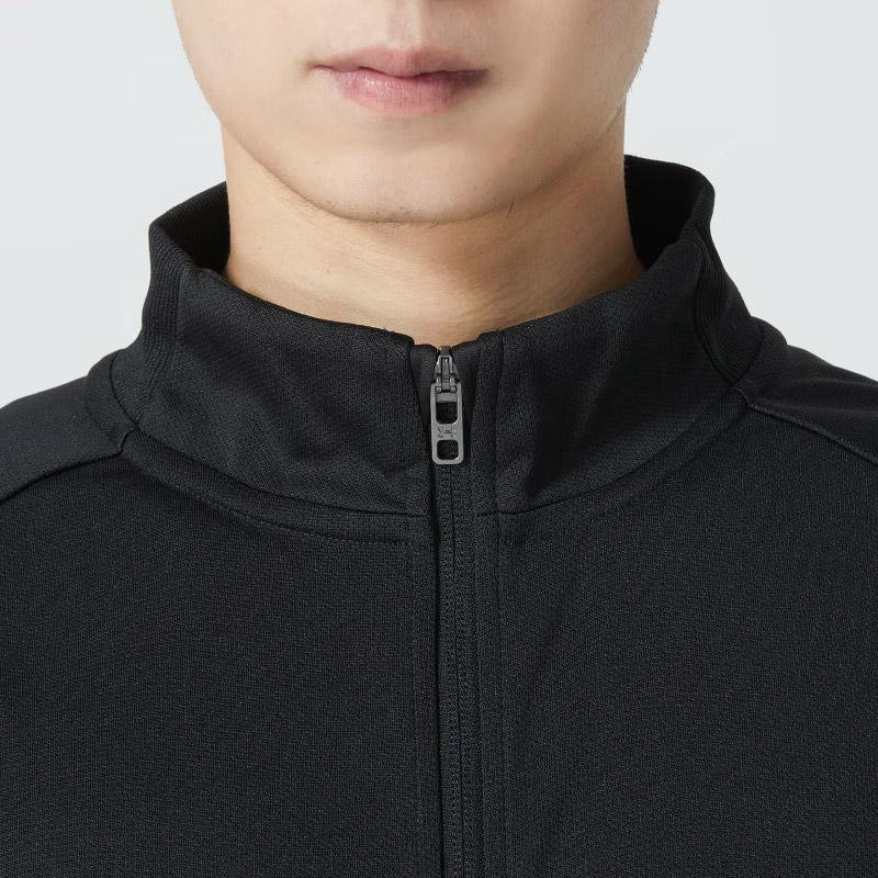 Under Armour Logo Solid Color Knitted Jacket And Cuffed Pants Casual Sports Set Men Sets Black 23600304-001+23600703-001