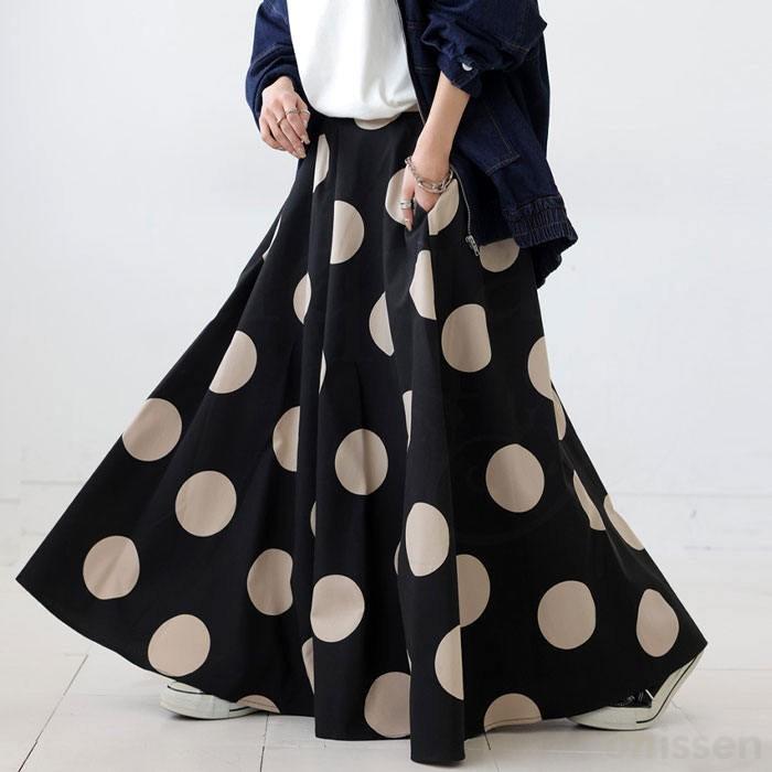 Ladies' Fashionable Casual Polka Dot High Waisted A-line Skirt