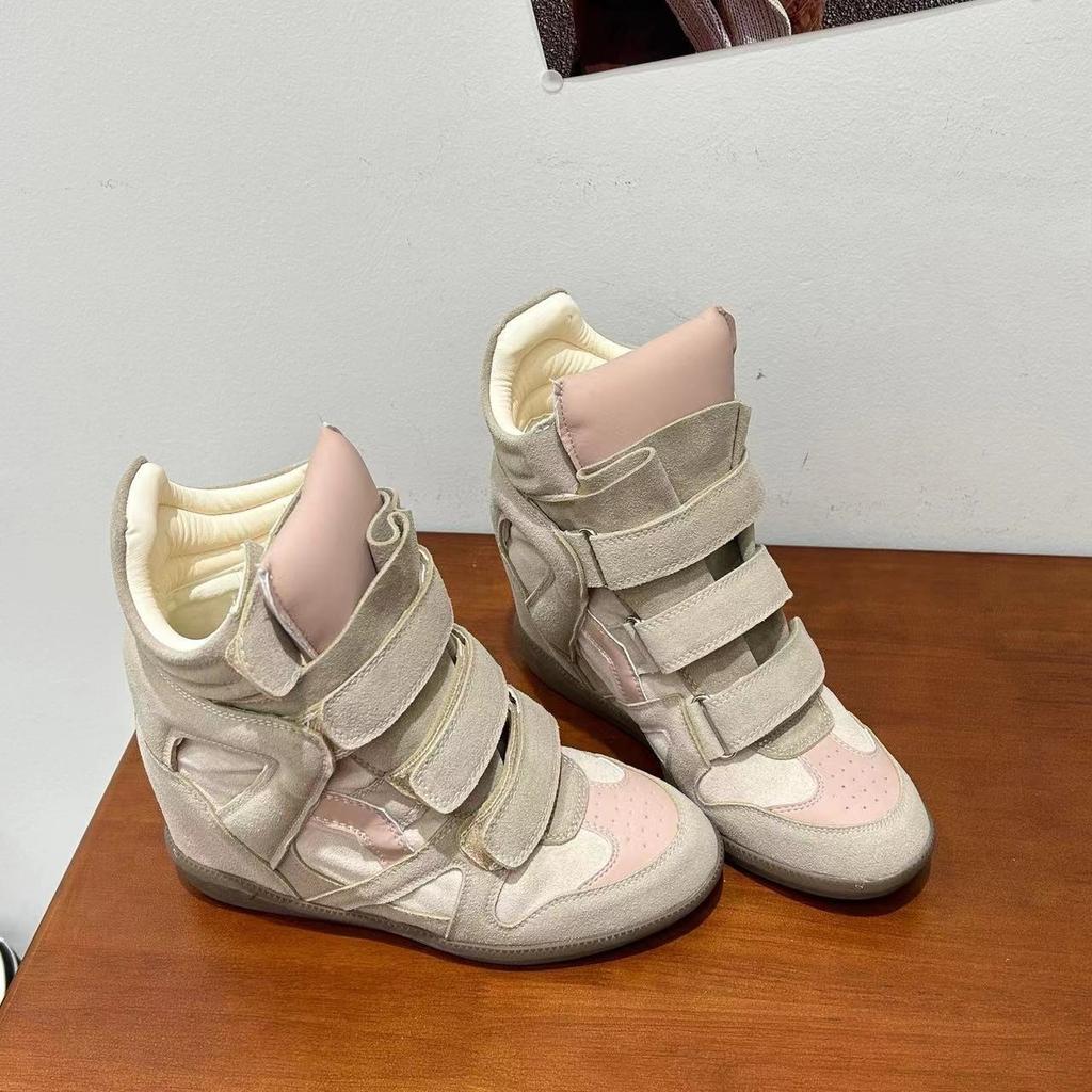 Herbst und Winter Echtes Leder Dicksohlige Innen erhöhende Klettverschluss Freizeitschuhe High-Top Damen Vielseitig Erhöhend