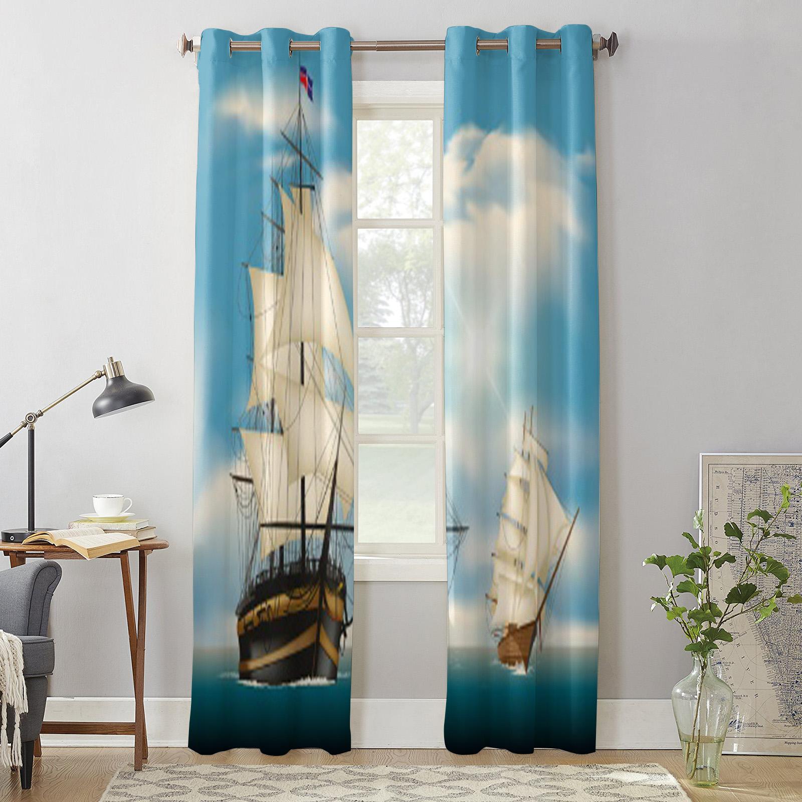 Парусные корабли в море Роскошные оконные шторы для гостиной — фото 2