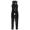 Women's Wetlook Bodysuit Latex Catsuit Leotard Patent Leather Sleeveless Bodycon Jumpsuit Sexy Lingerie Clubwear