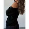 Women S Long Sleeve Off Shoulder Fitted Sweater With Rivets