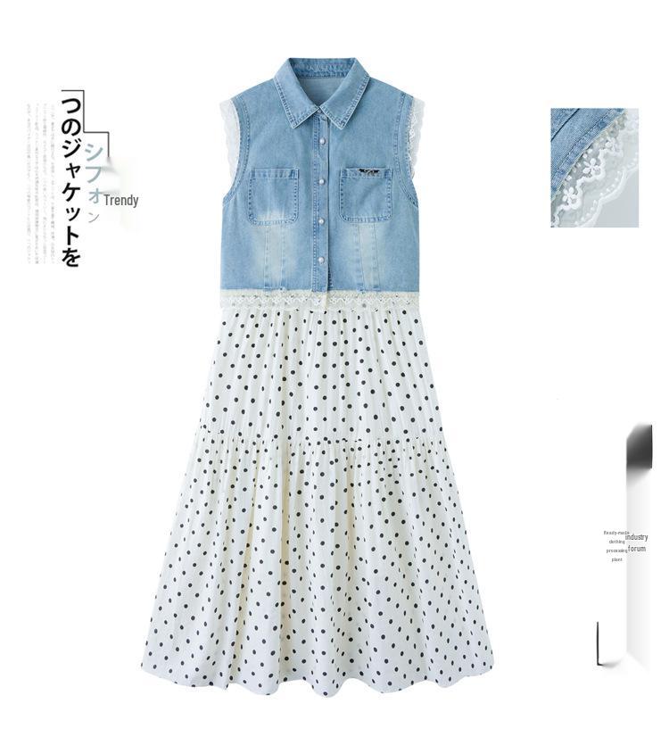 Women's Retro Denim Jacket & Polka Dot Slip Dress Set - 2025 Summer Fashion N66101