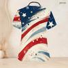 Women Plus Size Bald Eagle Star Printed Keyhole Neck Short Sleeve Nurse Scrub Top With Pockets