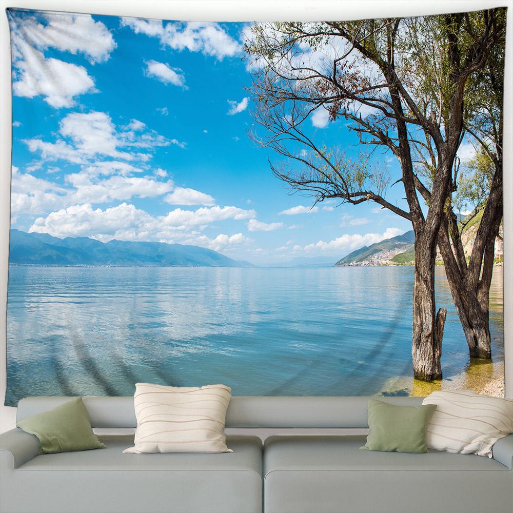 Flower Plant Mountain Forest Waterfall Scenery Modern Garden Wall Hanging Home Living Room Decoration Lake View Tapestry