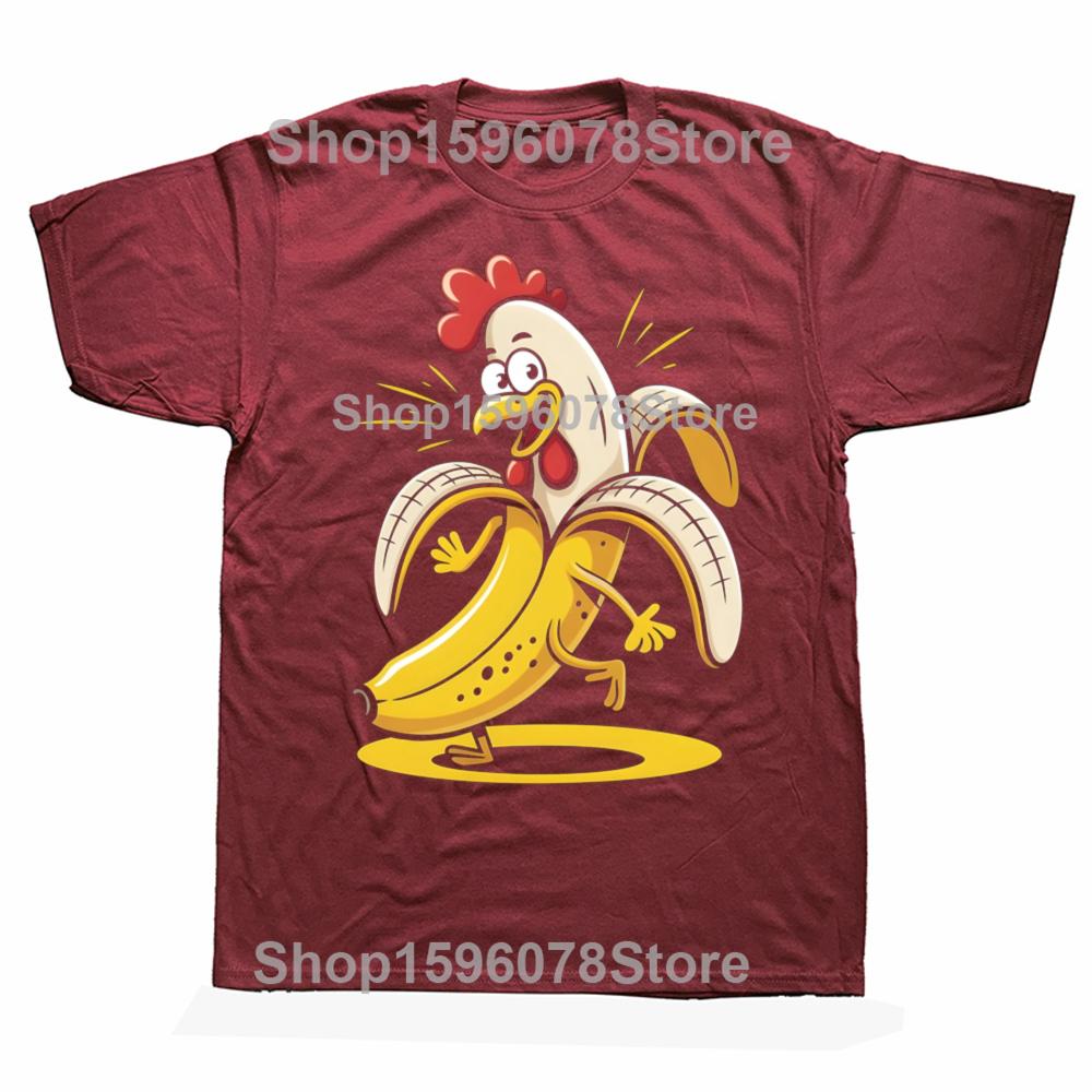 Lustige Hühner-Bananen-Grafik-T-Shirts für Herren und Damen, Mode, Lässiges T-Shirt, 100% Baumwolle, Locker, Übergroßes T-Shirt, Sommer