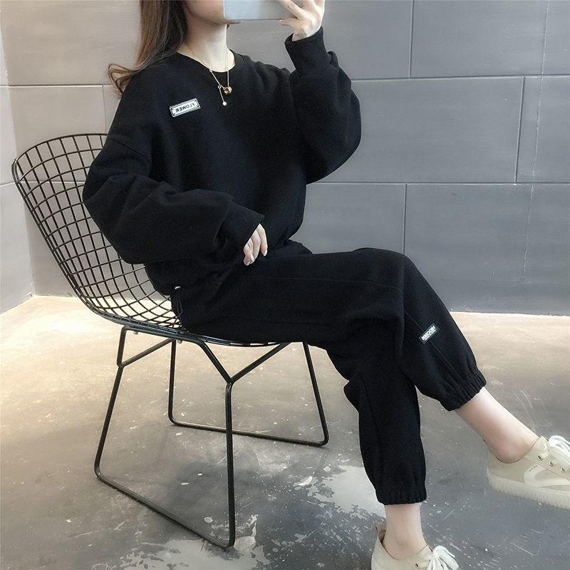 Women's Spring & Autumn 2023 Casual Two-Piece Suit: Fashionable Loose Sweatshirt and Trousers Set