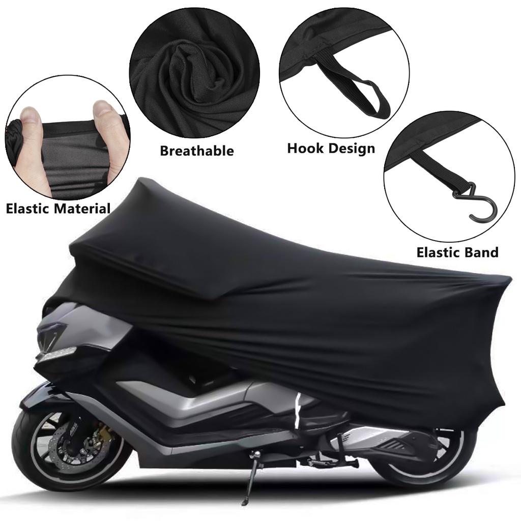 Bâche Pare-Soleil Anti-UV Anti-Poussière pour Moto Intérieur Extérieur Protection Tissu Élastique Noir M-3XL Housse pour Moto Scooter