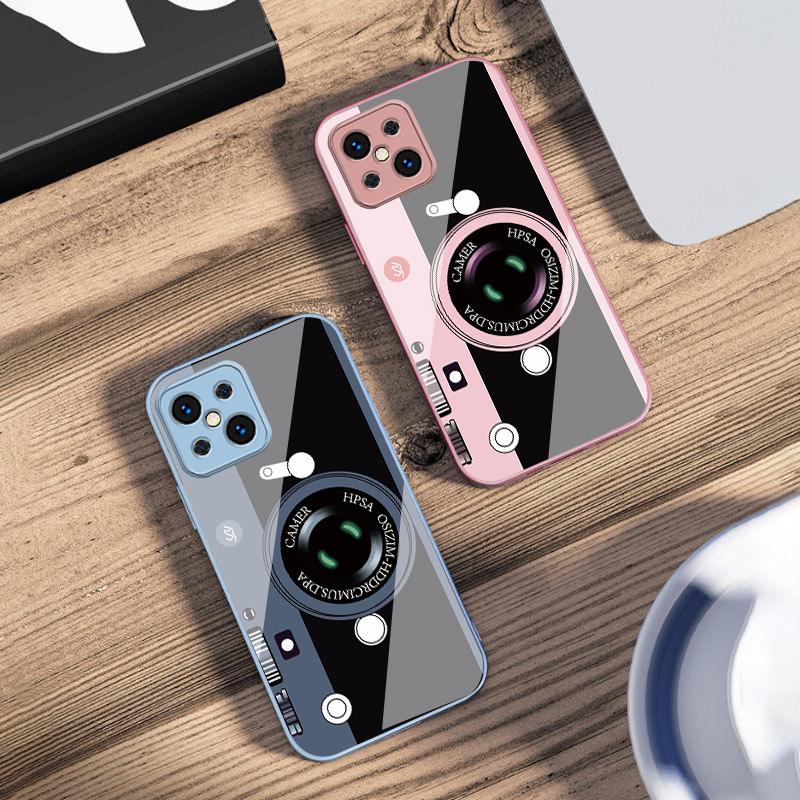Dark Green Camera Pattern For Oppo Find X5 X8 Pro X2 Lite X7 Ultra F11 23 Reno4 Z 6 Pro A72 58 78 73 16 98 A54S Glass Phone Case