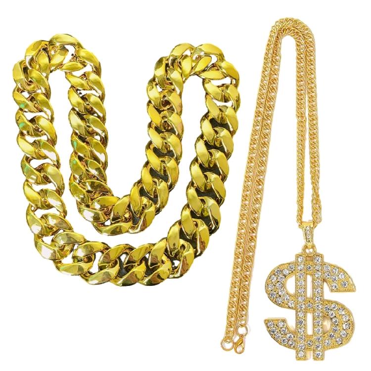 Set of 2 Durable Plastic Gold Chain Necklace Lightweight Neck Chain Comfortable