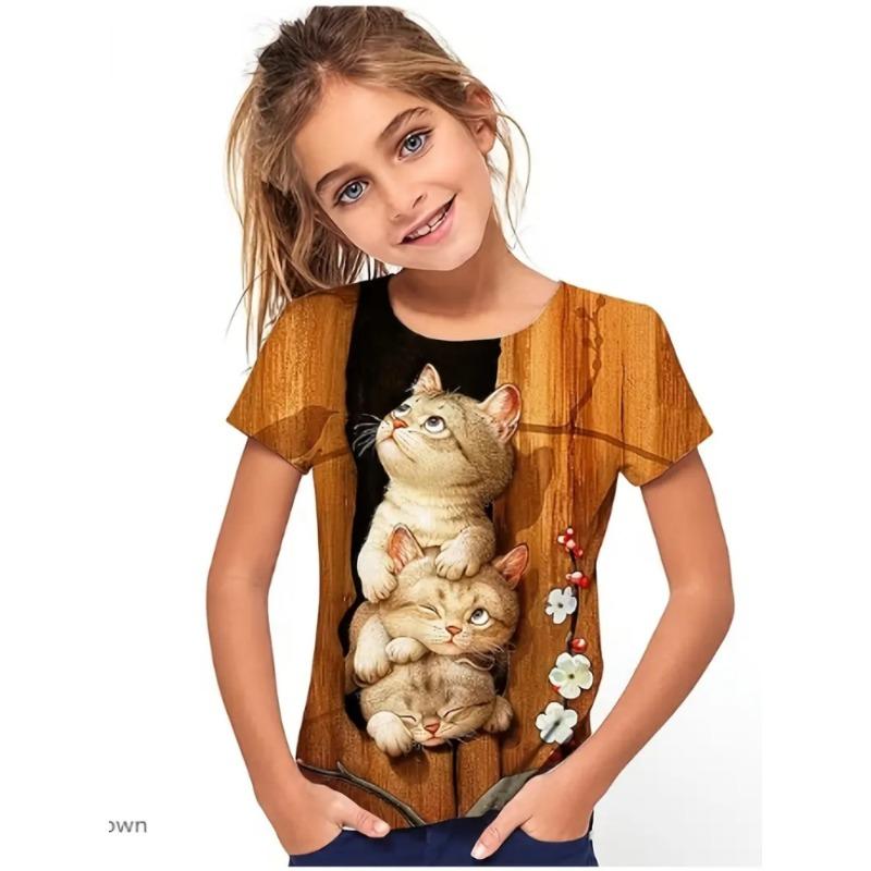

Kids Clothes Girls Boys Casual Tops Colorful Animal Cat 3D Printing Child T-Shirt Summer Children Fashion Short Sleeve 100