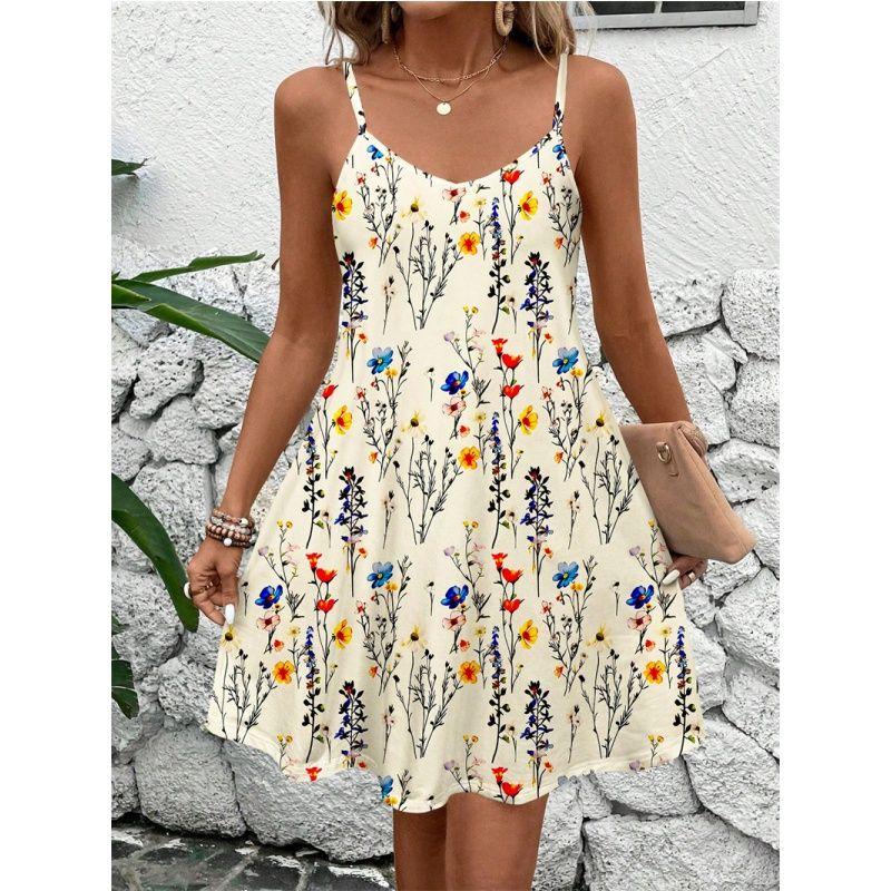 

Летнее женское платье-комбинация Сексуальное платье с принтом Женская юбка Летнее платье на бретелях с принтом Apricot color XL