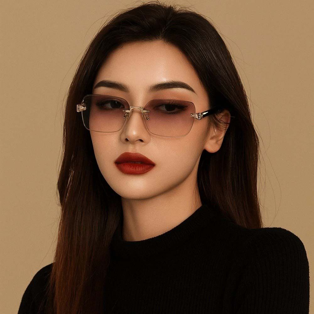 Eyewear Frameless Polarized Sunnies Retro Anti-UV Glasses Catwalk Square Frame Sunglasses  Summer