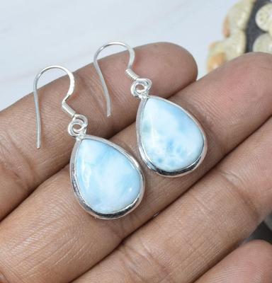 Boucle d’oreille Larimar Gemstone, Boucle d’oreille en argent 925, Boucle d’oreille pour femmes, Boucle d’oreille Dangle, Cadeau pour elle, Bijoux faits à la main