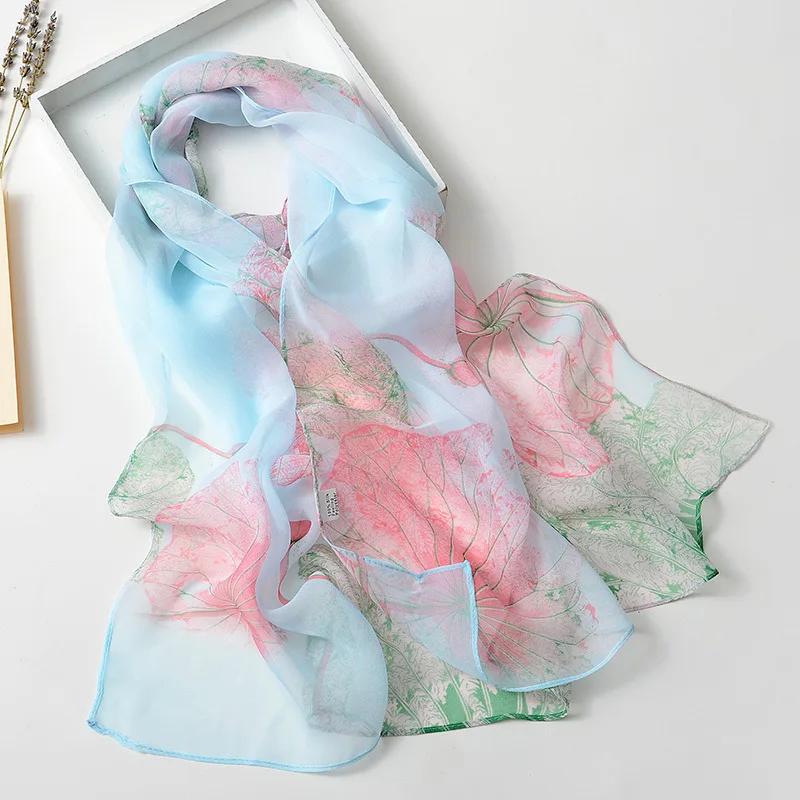 Seidenschals Damen Chiffon Wickeltücher Schals Dünner Hijab Schal Für Damen Blumendruck Bandana Kopftücher Sonnenschutz Langer Halsscarf