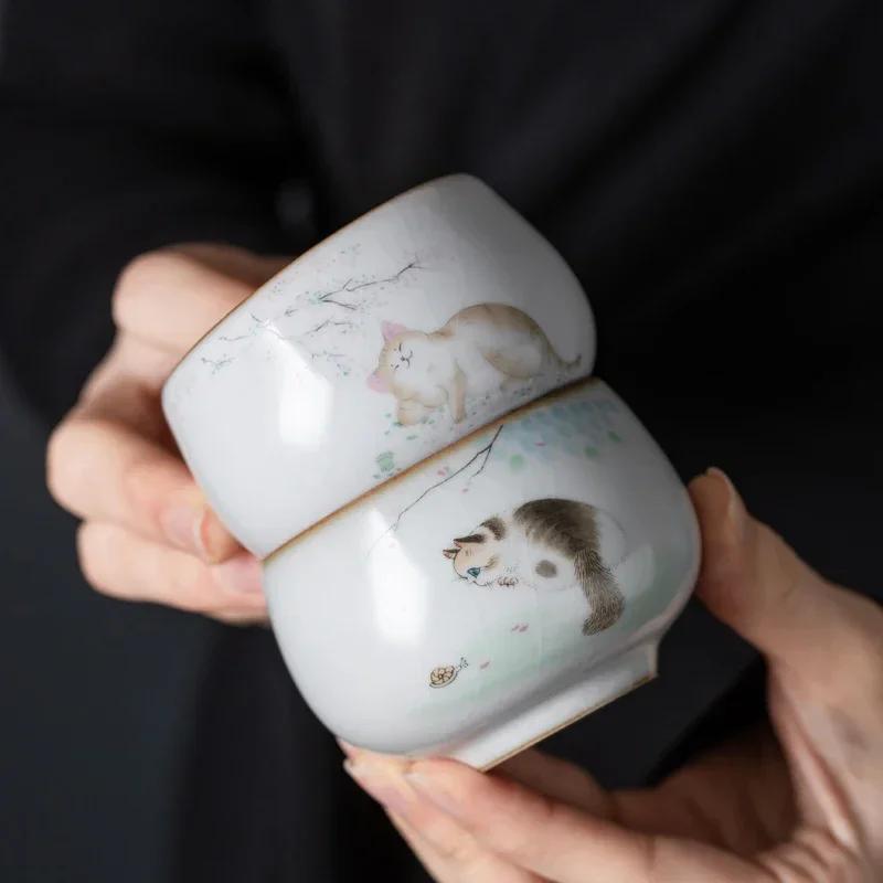 Large Ru Kiln Teacup Travel Personal Meditation Cup Handmade Ceramic Tea Bowl Pu'er Master Cup Household Tea Set Accessories