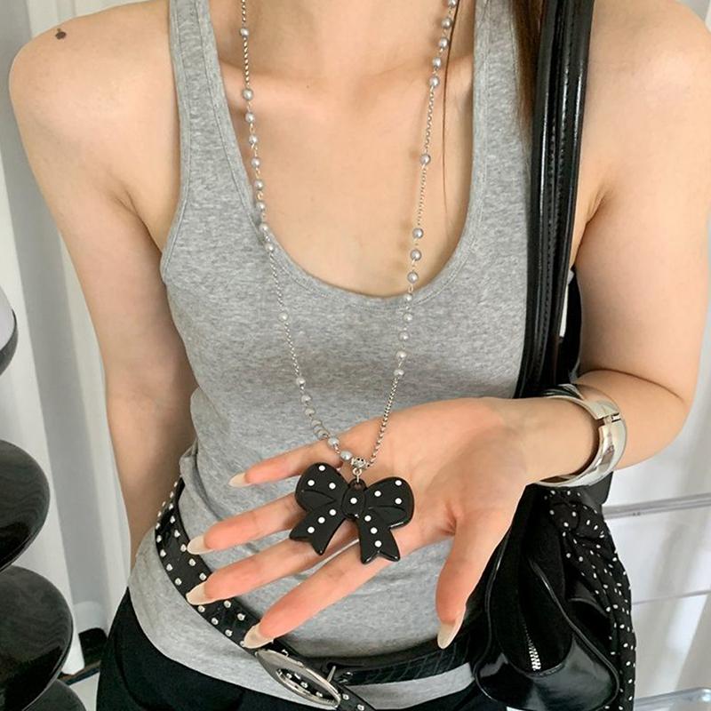 Bow Pendant Long Necklace For Women Light Luxury Sweater Chain Jewelry