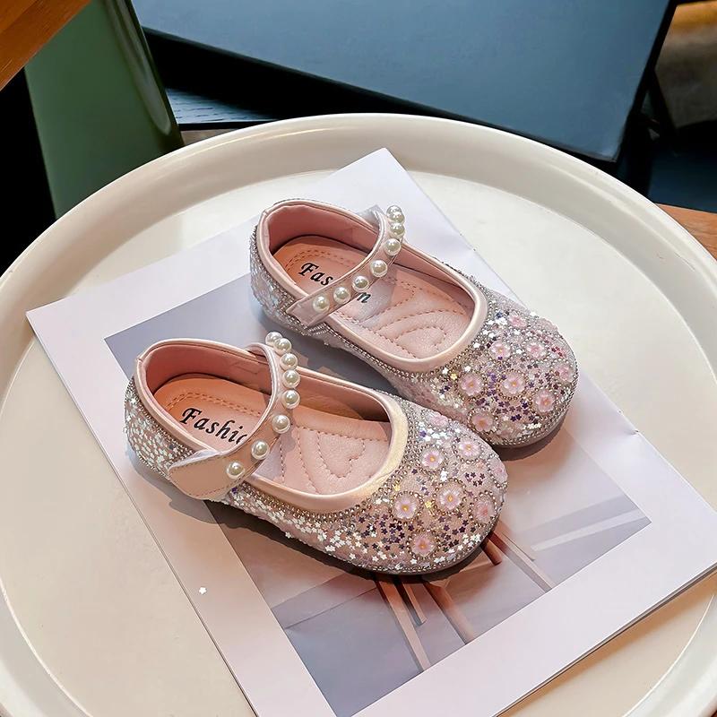 2024 Children Leather Shoes for Girls Summer Autumn New Fashion Soft Sole Comfortable Princess Rhinestone Versatile Dress Shoes