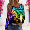 Women Plus Size Asymmetric Cutout Neck Cold Shoulder Long Sleeve Galaxy Printed Fitted Top