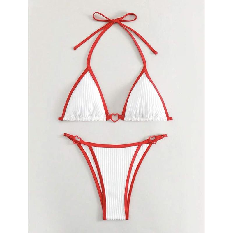 Sexy Ribbed Heart Shaped Halter Micro Bikini Women Swimsuit Female Swimwear Two Pieces Bikini Set Bathing Suit Swim Lady