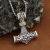 Unique Stainless Steel Vikings Thor Hammer Pendant Vintage Scandinavian Rune Necklace for Men Punk Jewelry Accessories