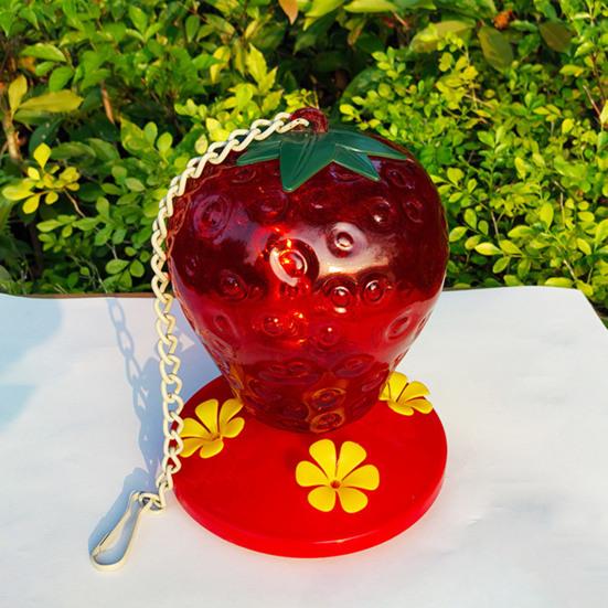 Strawberry Shaped Hummingbird Feeder Outdoor Hanging Red Birds Feeding Station for Window Garden Deck Yard Balcony Decor