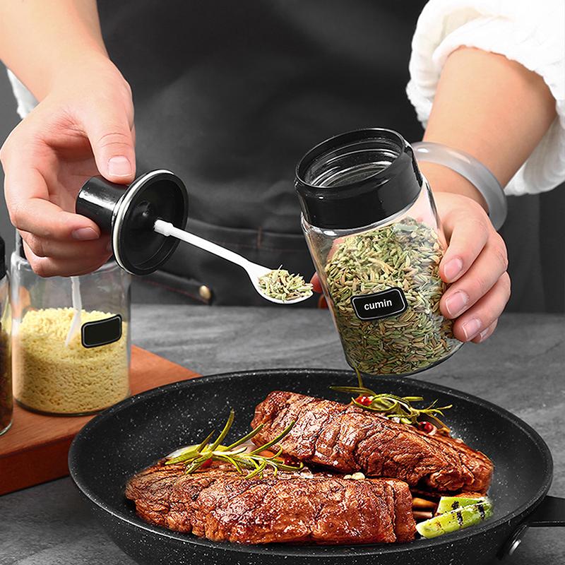 4-Pack Glass Spice Jars With Integrated Spoon And Lid Airtight Seasoning Containers For Kitchen 260ML
