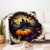 Halloween Haunted House with Pumpkin and LeavesBlanket Flannel Throw Blanket for Sofa, Bed, Travel, Camping, Office, Couch, Chair