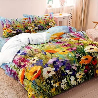 Juego de funda nórdica de 3 piezas con precioso estampado floral: 1 funda nórdica, 2 fundas de almohada (No incluye inserto), Juego de ropa de cama suave y transpirable