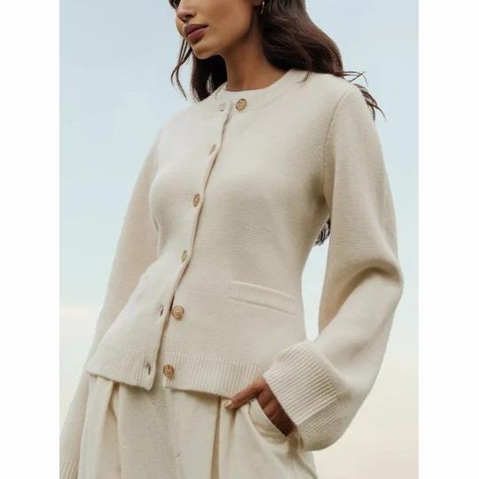 Fashion Chic Solid Knitted Cardigan For Women O Neck Long Sleeve Single Breasted Sweater Autumn Female Commuting Streetwear