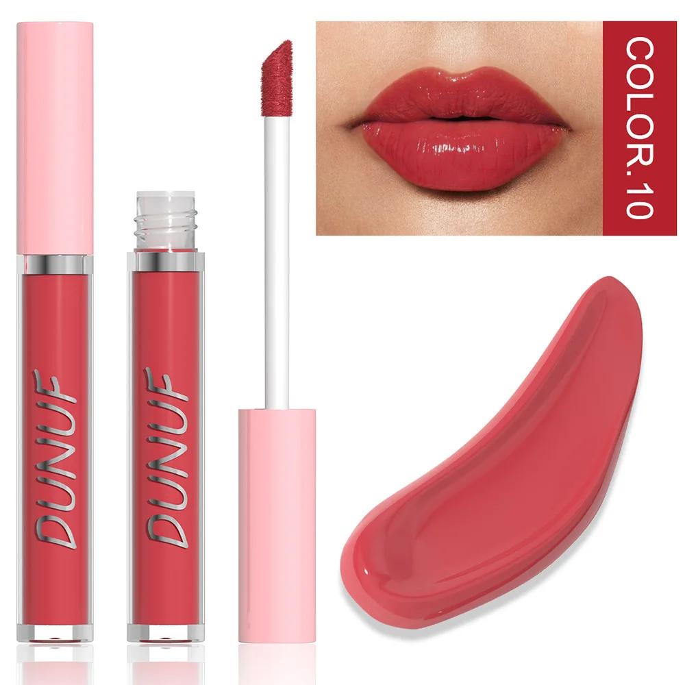 DUNUF Water Light Lip Glaze Mirror Glass Nude Pink Brown 16 Colors Highly Pigmented Lip Gloss Hydrating Sexy Red Lipstick Makeup