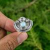 925 Sterling Silver Natural Larimar Statement Flower Throat Chakra Ring Jewelry