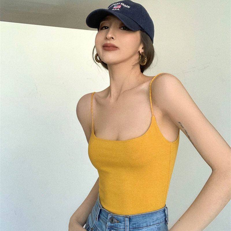 

Summer New Style Hot Girl Street Fashion Versatile Sexy Slimming Low-Neck Camisole Short Top Yellow One size fits all