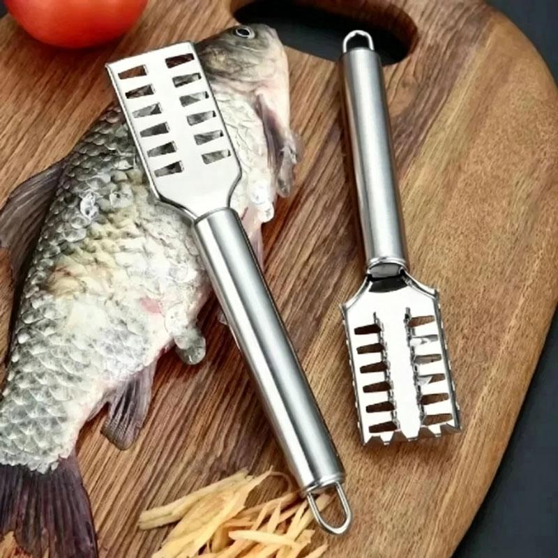 1/2pcs Stainless Steel Double Row Fish Scale Planer Multifunctional Fish Descaling Knife Kitchen Fish Cleaning Tool