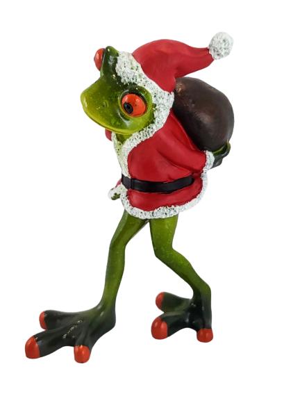 Christmas Frog Santa Figurine with a Sack On His Back