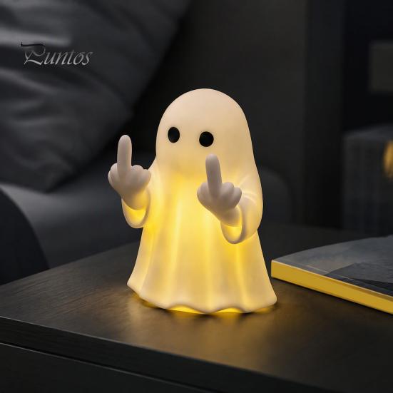 Gift for Halloween Lovers Ghost Lamp, Cute Middle Finger Ghost/Reading Book Night Light, Funny Wall Decor Bedroom Spooky Figurine Tabletop,