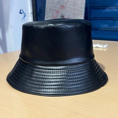 Pu Leather Fisherman Hat Women's Spring and Autumn British Fashion Niche Style Retro Fashion Versatile Leather Hat Small Brim Basin Hat