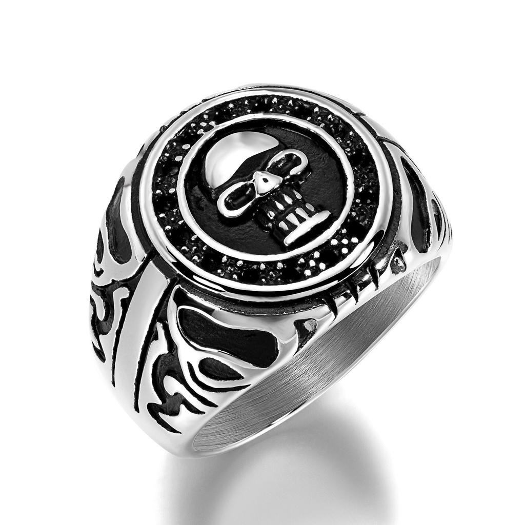 Stainless Steel Pirate Skull Ring, Vintage Hip Hop Titanium Steel Men'S Ring, Skull Ring