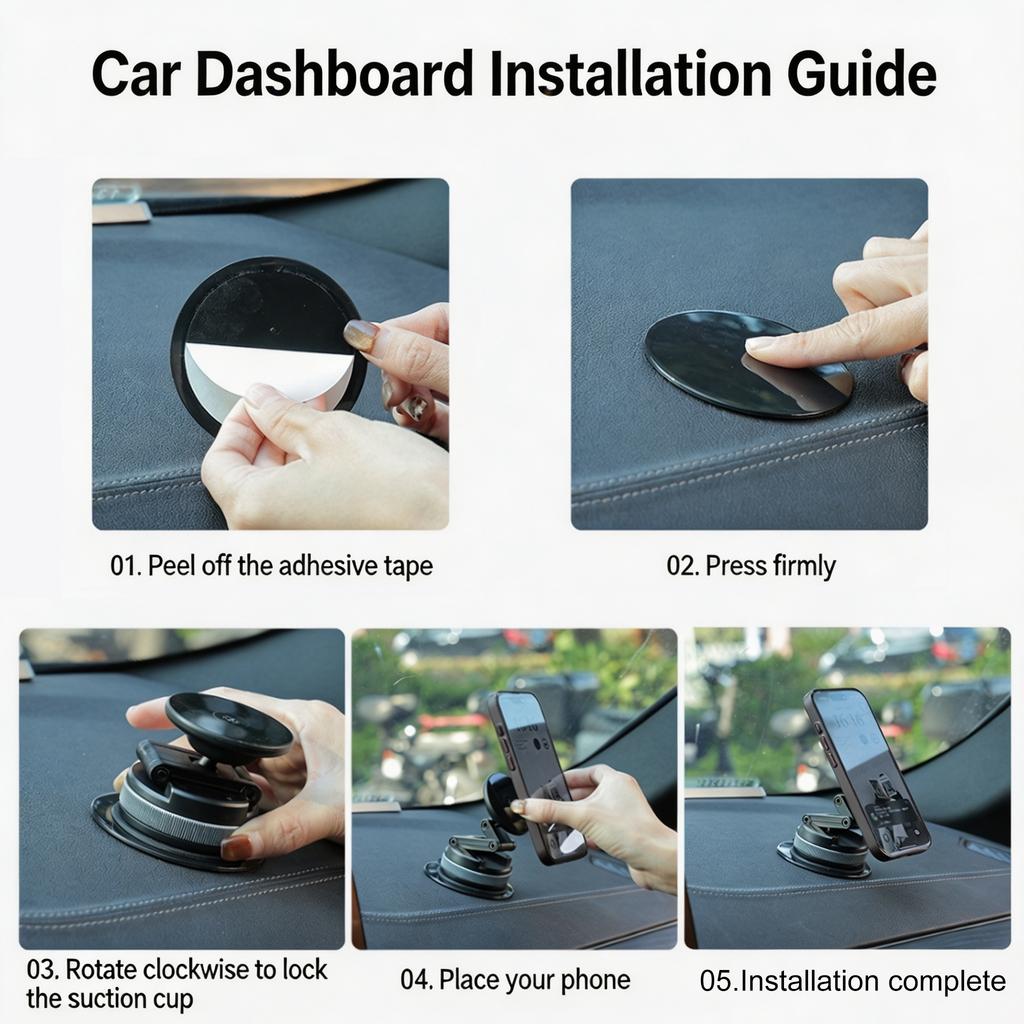 Magnetic Vacuum Suction Car Phone Holder Foldable & Extendable Mount for Windshield/Dashboard Universal Fit for All Smartphones