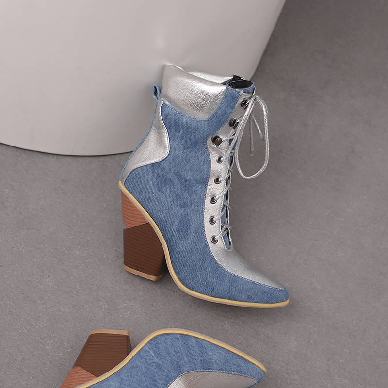Krazing Pot Polyurethane Autumn Winter Shoes 47 Size 48 Super Size Wedges Pointed Toe Lace Up Serpentine Fashion Ankle Boots