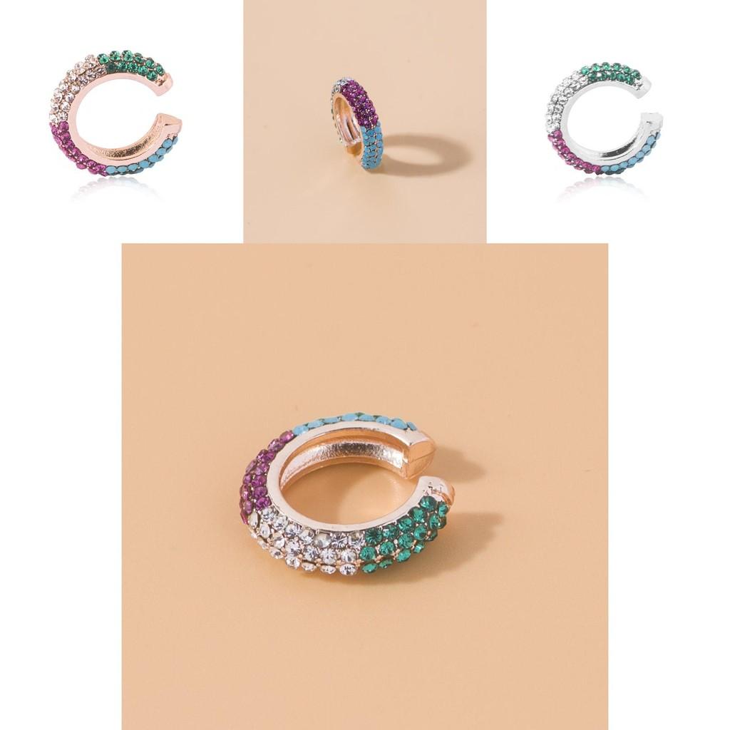 Fashionable European Style Rhinestone Ear Clips Colorful Alloy Ear Jewelry