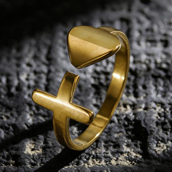 Women Ring Adjustable Fit Asymmetric Heart Design Bright Polished Mirror Texture Finger Ring Jewelry Gift