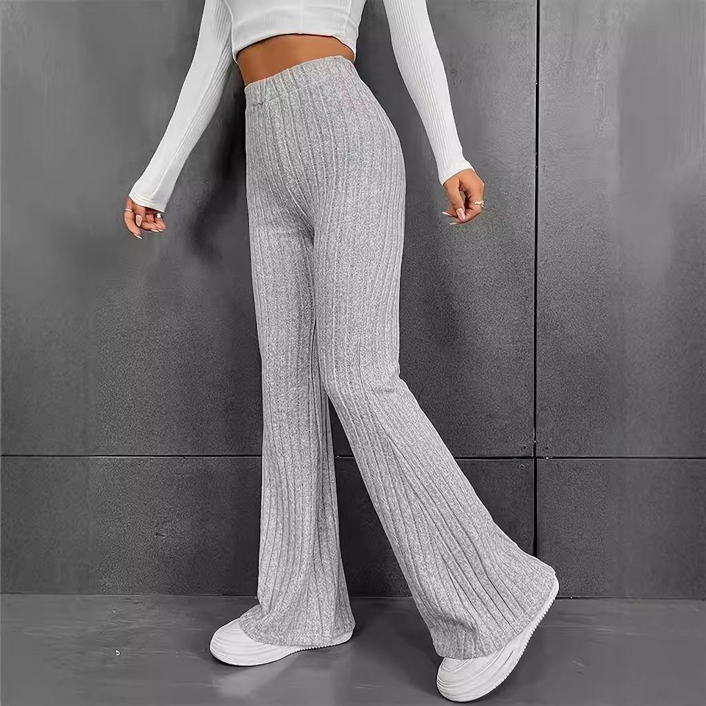2025 Women's Fashion High-Waisted Flared Pants Slim Fit Solid Color Casual Long Trousers for Autumn Winter