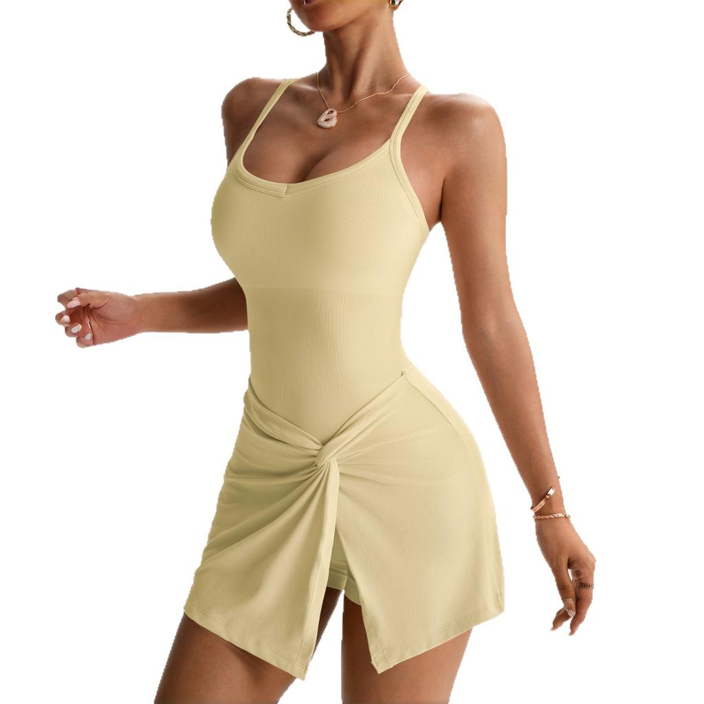 Tennis Jumpsuit Anti-Light Kink Skirt Cross Shoulder Strap Hollow Back Yoga Suit Women